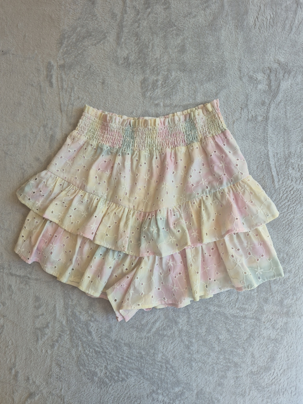 Free the Roses Pastel Tie-Dye Eyelet Ruffle Mini Skirt
